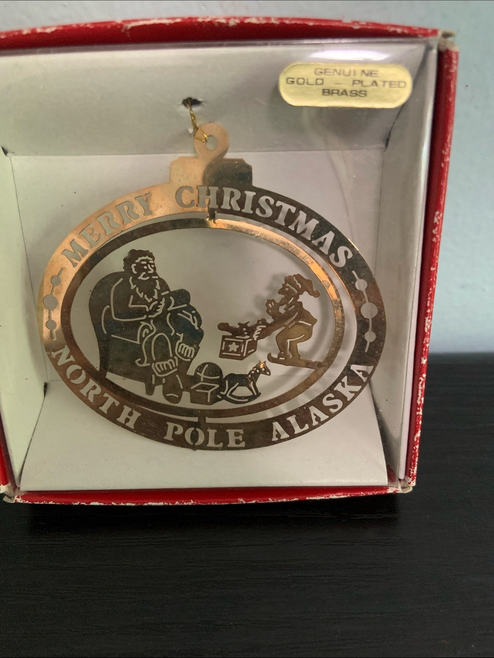North Pole Alaska Santa Brass Ornament